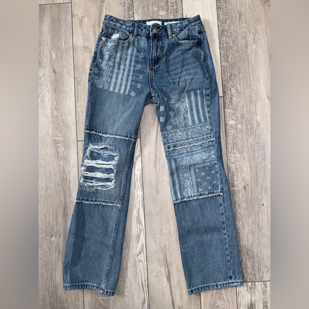 Cleo + Wolf Astoria High Rise patchwork straight jeans size 25 - Picture 5 of 10